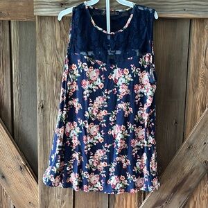 Floral Navy Sleeveless Top